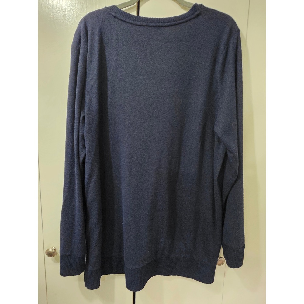 Lucky Brand Womens Navy Blue V-Neck Sweater Side Slit XL quiet luxury academia‎ - Picture 5 of 8
